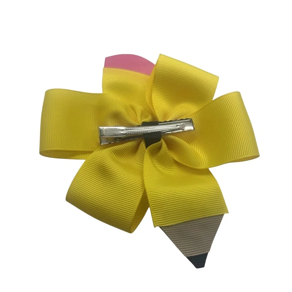 Handmade Pencil Hair Bow‎ Yellow School Crayon Ribbon Bow 7